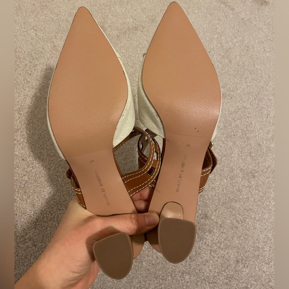 Charles & Keith Beige Pointed-Toe Slingback Heels with Brown Strap - Picture 9 of 10